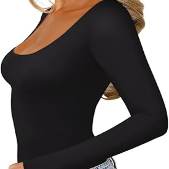 Womens Fall body suite Basic Scoop Neck Long Sleeve Leotards Sexy  Double Lined - Picture 5 of 6